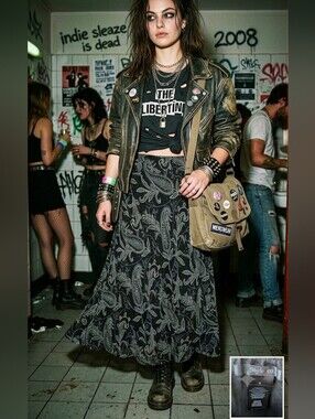 Whimsygoth Paisley Chiffon Flowy Boho Summer Maxi Skirt Indie Sleeze Vintage